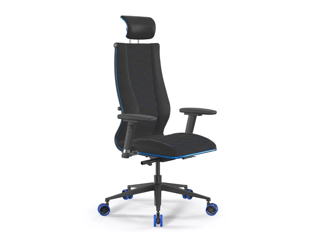 Кресло ErgoLife SynchroSit 10 B2-244D M24.B11.G19.W33 (Синяя строчка) Ткань/Экокожа, Черный